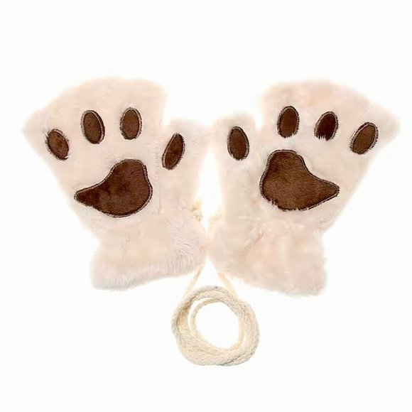Beige cat paw🐾 fingerless furry gloves - Picture 11 of 16